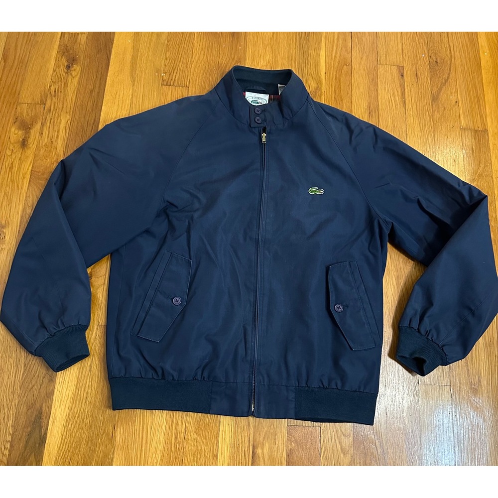 Vintage IZOD Lacoste Harrington Jacket Mens M Navy Plaid Lined Crocodile